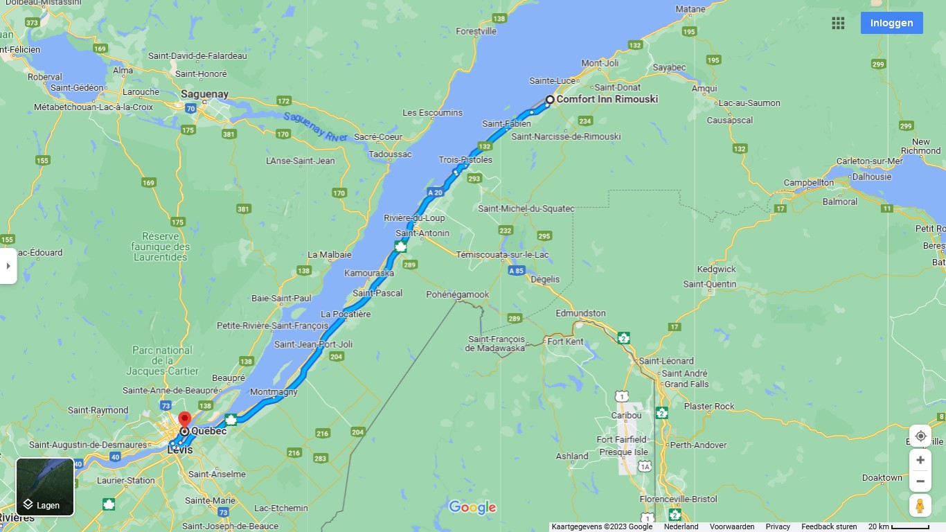Route naar Quebec-City